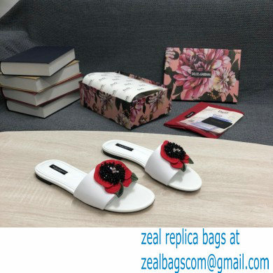 Dolce & Gabbana Black Red Roses Slides White 2022 - Click Image to Close